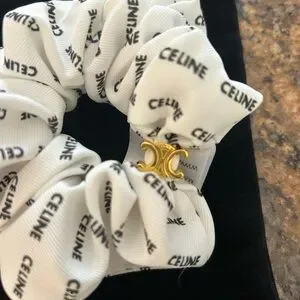 関税込 Celine Scrunchy Rayure Celine Scrunchy Rayure in Silk and Brass with Gold finish
